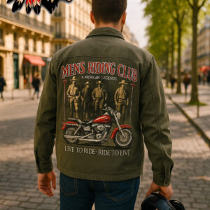 Veste Vintage "Men's Riding Club – American Legends" – Style Militaire Biker – Pièce Unique