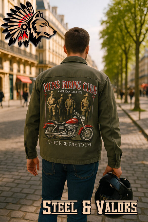 Veste Vintage "Men's Riding Club – American Legends" – Style Militaire Biker – Pièce Unique