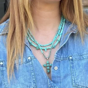 Collier en perles de turquoise véritable, avec coquillage Heishi