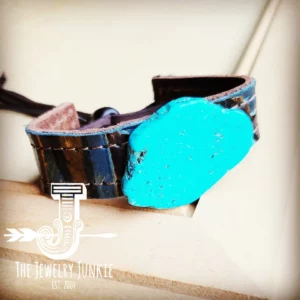 Manchette en cuir avec pierre turquoise - bleu Navajo